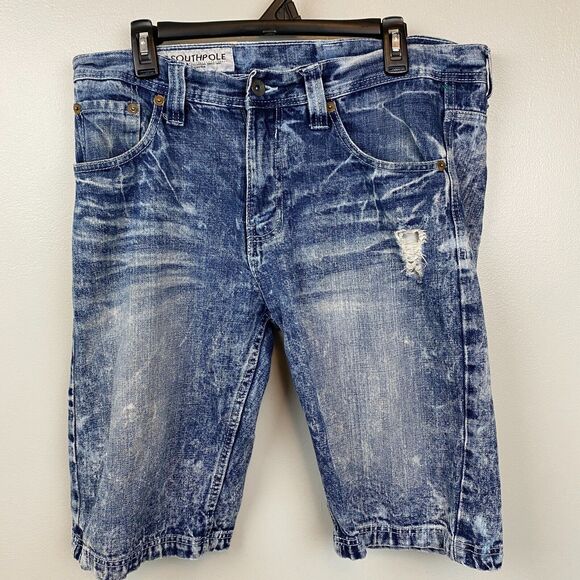 South Pole shorts men's‎ 34x12 blue denim stonewash distressed - Picture 1 of 11